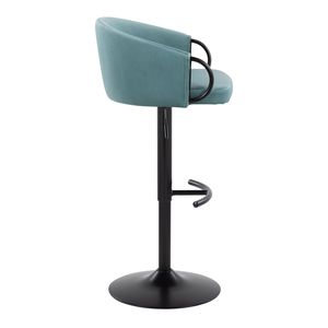 Set Claire di 2 Sgabelli da Bar Contemporanei Regolabili in Metallo Nero e Velluto Azzurro con Poggiapiedi Rotondo a T Girevole - Product Image 3