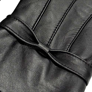 Gants en cuir noirs pour femmes, longueur poignet, style uni, usage quotidien, doublure polaire douce, gants d'hiver de marque, vente en gros - Product Image 3