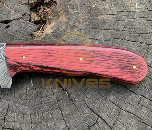 มีดทำมือเหล็กดามัสกัส ใบมีดคงที่ สำหรับล่าสัตว์และตั้งแคมป์ ด้ามไม้ DIY พร้อมปลอกหนัง - Product Image 4