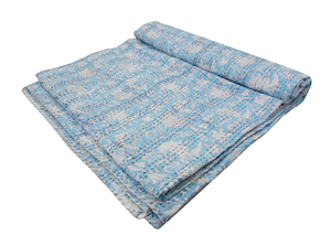 Classic <b>Hand</b> Block Blue Floral Cotton Quilt <b>Hand</b> <b>Stitched</b> Quilted Home Decor All-Season - Product Image 3
