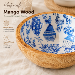 Tazón para Ensalada de Madera de Mango Artesanal con Estampado Esmaltado, Tazón de Madera Hecho a Mano, Apto para Alimentos, para Servir Frutas, Bocadillos, Decoración de Mesa de Cocina y Comedor - Product Image 4