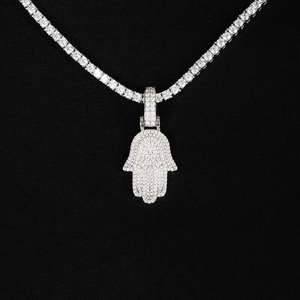 Colgante de Mano Bendecida con Incrustaciones de Moissanita Plateada, Collar Hip Hop de Tono Blanco, Joyería de Lujo Estilo Urbano, Plata de Lujo - Product Image 4