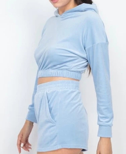 Ensembles Athleisure Personnalisés : Survêtements en Coton Deux Pièces, Ensemble Hoodie et Short Effet Délavé au Soleil - Product Image 1