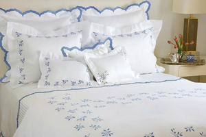Parures de lit en coton personnalisées brodées de feuilles bleues avec ourlet festonné, taies d'oreiller, pour la maison, l'hôtel et les mariages – Vente en gros - Product Image 3