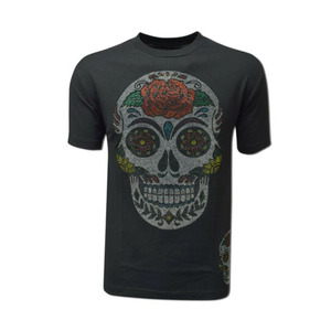 Camiseta con Pedrería Personalizada, Camiseta con Gemas en Toda la Superficie, OEM, Negra Sólida, con Letras y Logotipos de Pedrería Personalizados, Cuello Redondo, Camisetas para Hombre - Product Image 5