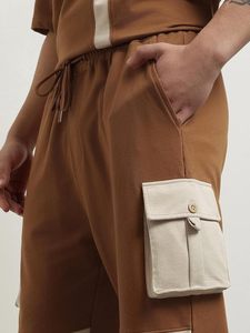 Ensemble de survêtement pour homme, vert et blanc, col rond, manches courtes, coupe ample, vêtements de sport décontractés avec poches latérales, taille élastique - Product Image 2