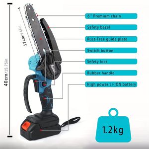 Mini Motosega Elettrica da 6 Pollici Senza Fili con 2 Batterie e Blocco di Sicurezza per Taglio Legna e Potatura Alberi in Cortili - Product Image 3