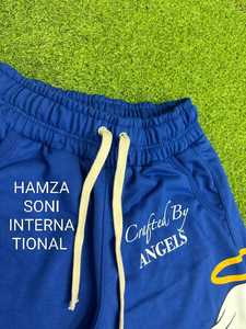 Shorts Bermuda HSI bleu uni pour homme, taille mi-haute, respirant, 100 % coton, logo avant, design ange, fermeture à cordon, style décontracté - Product Image 3