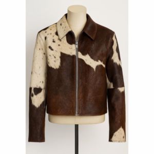 <b>Men's</b> Genuine Hair-On Cowhide Leather <b>Jacket</b> Brown <b>White</b> Cow Pattern - Product Image 2