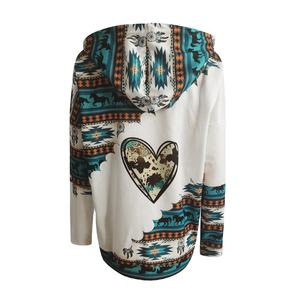 Sweat à capuche zippé mignon pour femmes pull à col rond à manches longues 100% coton surdimensionné imprimé ethnique tissu éponge brodé durable - Product Image 5