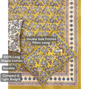 Jaipur Hand Block Printed Cotton King Size Bedsheet 3 <b>PC</b> <b>Set</b> Non Toxic Dyes Soft Breathable Durable Skin Friendly Home Hotel Use - Product Image 4