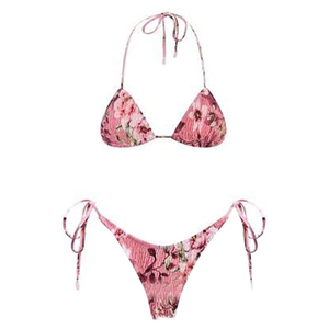 Conjunto de bikini con volantes para mujer, top push-up de dos piezas, parte inferior de cintura alta con lazo ajustable para la playa - Product Image 1