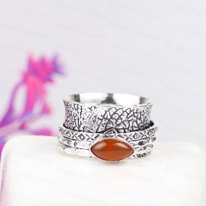 Top Quality Vintage Sterling Silver Spinner <b>Ring</b> with Orange Carnelian Stone Handmade Boho Wide Band <b>Statement</b> Jewelry For Women - Product Image 6