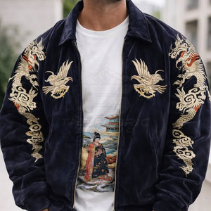 Chaqueta Sukajan Moderna y a la Moda para Hombre, Invierno, Cuello Alto, Ligera, Tela Satinada, Bordado Detallado, Cómoda para Uso Diario - Product Image 3