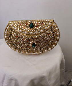 Bolso de Mano Estilo Indio con Incrustaciones de Piedras Kundan y Baño de Oro para Mujer, Tradicional, Hecho a Mano, para Bodas Indias, Moda F S - Product Image 6