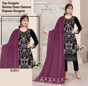 Elegante invierno Shalwar Kameez: Fox Georgette Top, Santoon interior e inferior, Georgette Dupatta, tamaño 52 para tallas grandes. - Product Image 6