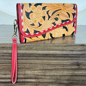 Hand Tooled Wallet Clutch Phone Credit Card Holder Stylish Multi Uses Mini <b>Purse</b> Genuine Handmade Western <b>Leather</b> Women's Wallet - Product Image 4