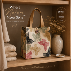 Sac fourre-tout en toile de coton à imprimé papillon de luxe |   Sac de transport écologique réutilisable pour les courses, les voyages, la plage, les courses, style sac à main - Product Image 4
