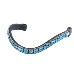 Diadema de cuero para caballo con cristales azules de lujo, diamantes de imitación y cadena negra en forma de onda, disponible en todos los tamaños, formas y colores. - Product Image 3