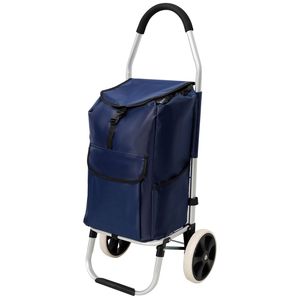 Carrello della spesa pieghevole nero con ruote e borsa rimovibile in tessuto Oxford impermeabile blu - per un shopping pratico - Product Image 2