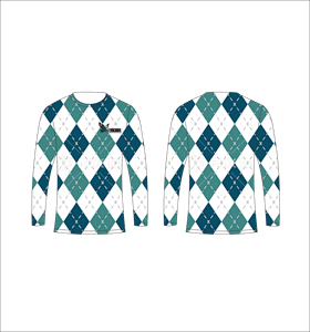 Custom <b>Long</b> <b>Sleeve</b> Sublimation Jersey Lightweight Athletic <b>Shirt</b> With Teal And <b>White</b> Argyle Pattern Bulk Apparel Manufacturer - Product Image 1