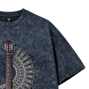 Mens Oversized Acid Wash Graphic <b>T</b>-<b>Shirt</b> Crew Neck Short Sleeve Drop Shoulder Vintage <b>Guitar</b> Feather Print Casual Streetwear - Product Image 3