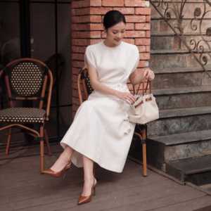 Jupe mi-longue sirène élégante blanche taille haute pour femme, couleur unie, style décontracté et professionnel, toutes saisons, fermeture éclair RYAN - Product Image 4