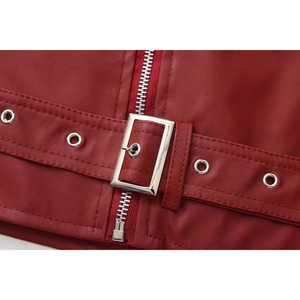 Gilet de motard asymétrique en cuir de vachette véritable rouge personnalisé pour homme, style punk rock, OEM ODM - Product Image 6