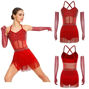 Traje de Baile Latino <span class=keywords><strong>para</strong></span> Mujer, con Guantes Largos, <span class=keywords><strong>para</strong></span> Competencias, Fiestas, <span class=keywords><strong>Tango</strong></span>, Baile de Salón, Gimnasia - Product Image 3