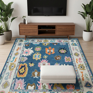Alfombra Moderna Abstracta de Lana Anudada a Mano con Diseño Floral, Pelo Plano, Clásica para Sala de Estar - Product Image 3