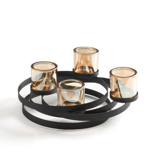 Portavelas votivo de metal y vidrio de nuevo diseño para decoración de mesa en celebraciones navideñas en el hogar, color negro. - Product Image 1