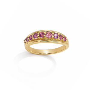 Anillo de Barra Redonda con 9 Piedras de Granate Rodolita, Plata de Ley 925, Engaste de Garras, Diseño Graduado, Joyería Fina - Product Image 2