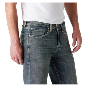 Jeans en denim décontractés pour hommes, coupe classique, bleu, taille mi-haute, pour le travail et les sorties du week-end - Product Image 4