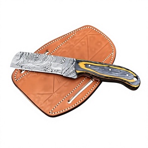 Couteau à lame fixe en acier Damas avec manche en Micarta, couteau de chasse à pointe tombante et bord droit, longueur 8 pouces - Product Image 1