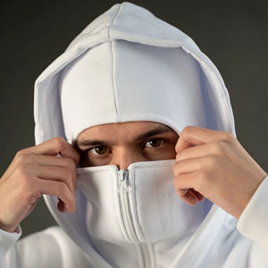 Hoodie cagoule intégrale zippée, noir et blanc, en polaire épaisse, style Techwear Streetwear - Product Image 4