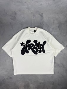 T-shirt graphique surdimensionné personnalisé en coton premium, coupe ample, style streetwear, avec impression en relief et broderie de logo personnalisée - Product Image 3