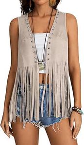 Women's Beige <b>Fringe</b> shawl Sleeveless Long Tassel <b>Top</b> Solid Color Lightweight Summer Wear - Product Image 5