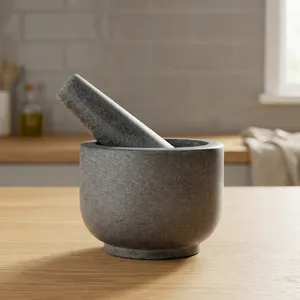 Juego de Mortero y Pilón de Piedra de Mármol Gris, Molinillo de Especias de Piedra Resistente para Moler Especias, Hierbas, Ajo, Masala, Chutney, Cocina - Product Image 6