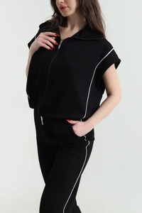 EVERGLOW <b>Women's</b> Spring Maternity Minimalist Streetwear <b>Tracksuit</b> Solid Green Turtleneck Full Sleeve Regular Fit Split Hem - Product Image 2