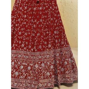 Red Embroidered Georgette <b>Wedding</b> Lehenga Choli for Women - Product Image 2