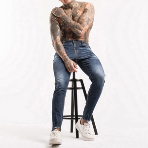 Jean en denim taille haute coupe droite pour homme, délavé moyen, style hip-hop décontracté avec poches latérales et motif imprimé, idéal pour l'hiver - Product Image 5