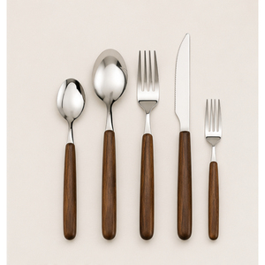 Ensemble de couverts en acier inoxydable pour hôtels et restaurants, avec manche en bois de noyer naturel, écologique, poli miroir - Product Image 3