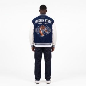 Oversized Wool Vegan Leather Varsity Jacket <b>Men</b> Chenille Letterman Streetwear OEM Custom - Product Image 2