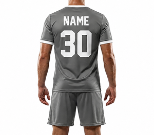 Maillot de football gris personnalisable unisexe à manches courtes, col rond, respirant, anti-transpiration, en polyester, impression par transfert thermique - Product Image 6