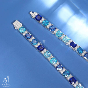 Blue Baguette Moissanite Diamond Tennis Necklace 10K Gold Plated 925 Sterling Silver <b>Rope</b> <b>Chain</b> Hip Hop Jewelry - Product Image 3