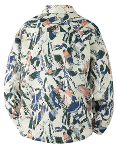 Chemise décontractée blanche moderne pour hommes – Motif éclaboussures bleu-gris, col montant, manches longues, légère, idéale pour le printemps - Product Image 2