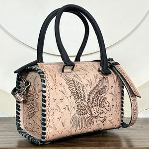 Sac à main Speedy en cuir véritable, nouveau modèle, avec motif floral sculpté d'aigle, en cuir véritable, avec poignée supérieure, petit sac de voyage unisexe à bandoulière, tendance - Product Image 3