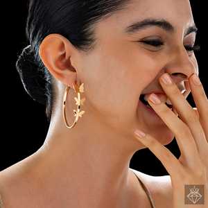 PRAO Boucles d'oreilles créoles papillon digne Boucles d'oreilles créoles fines élégantes - Product Image 3