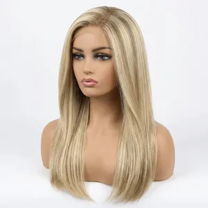 100% Remy Weft Straight Highlighted Full Lace <b>Wig</b> Long <b>Blonde</b> Hair Natural Wave Texture Human Weft Customizable - Product Image 1