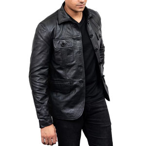 Veste d'hiver pour homme la plus vendue, en cuir véritable avec col montant et fermeture éclair, veste en cuir de marque pour garçons - Product Image 5